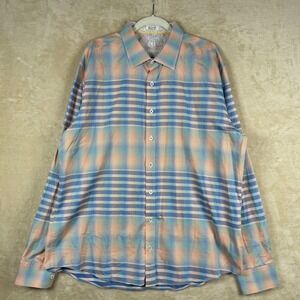 Bugatchi Mens XXL Shaped Fit Multi-Color Plaid Long Sleeve Button Down Flip Cuff